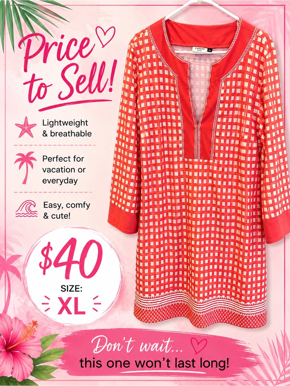 Cabana Life Red and White Checked Tunic Dress